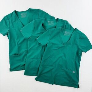 Figs Casma V Neck‎ ( Lot Of 3) Technical Top Two Pockets Shirt Size XS Green